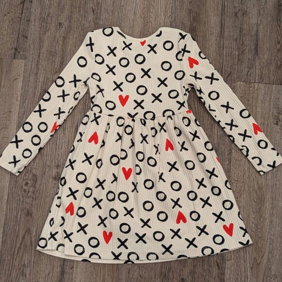 Hanna Andersson Valentines Print Button Down Dress Hugs and Hearts Girls Size 5 - Picture 3 of 4